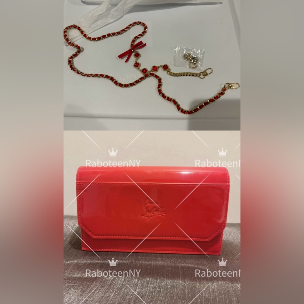 Christian Louboutin Red Clutch/Cosmetic Pouch Bag With Chain.